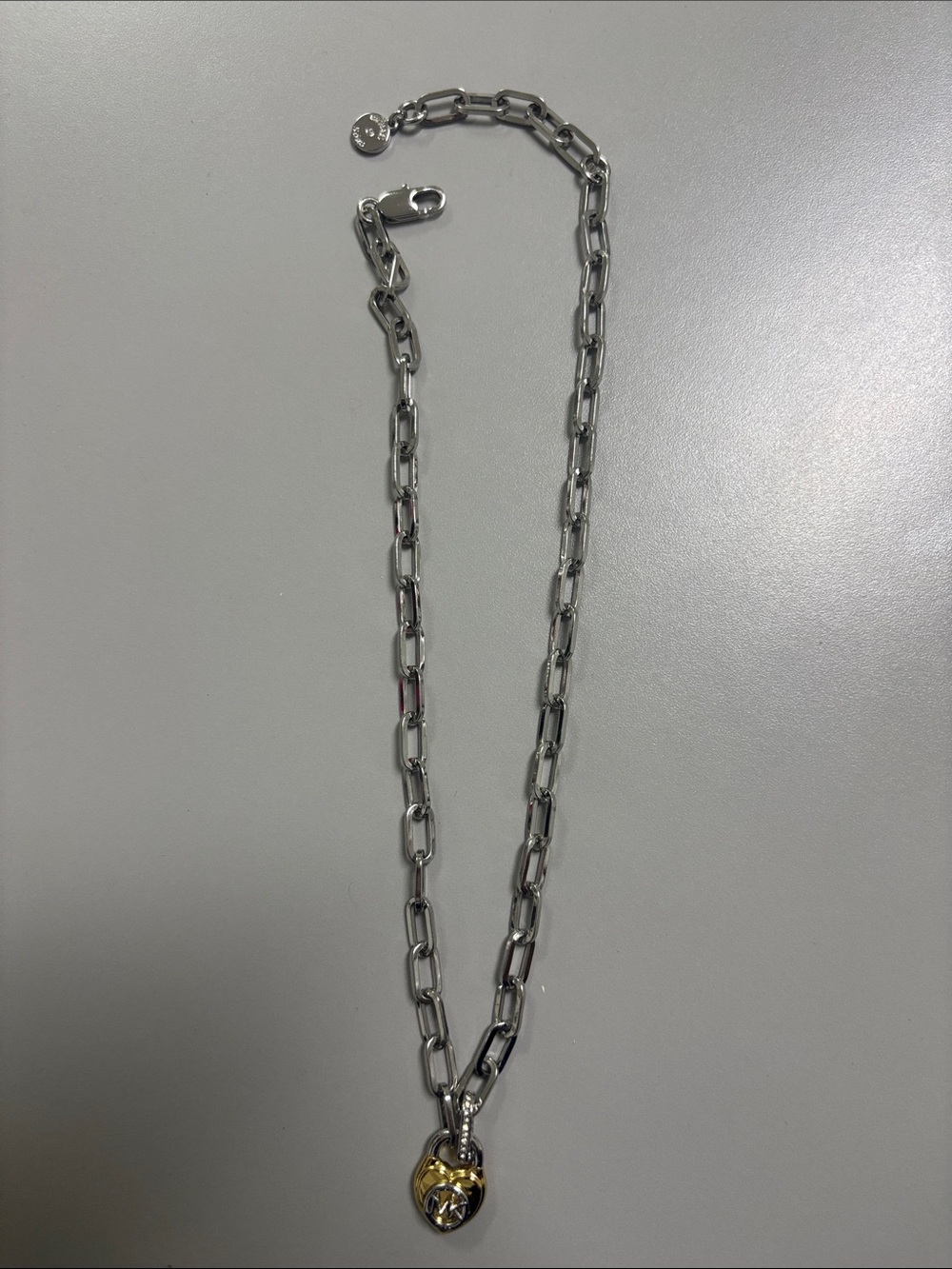 Michael Kors Silver Chain Necklace with Gold Heart Padlock Pendant